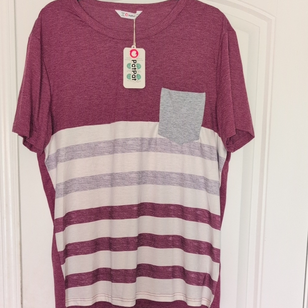 PatPat Burgundy and Gray Striped Tee